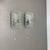 This set of two modernist lights was produced in France in the 1970s. It is made from glass with a abstract patterned...
