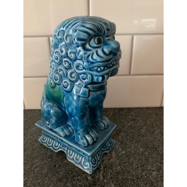 Ceramic Vintage Blue Glazed Ceramic Chinese Foo Dog Sculpture For Sale - Image 7 of 7