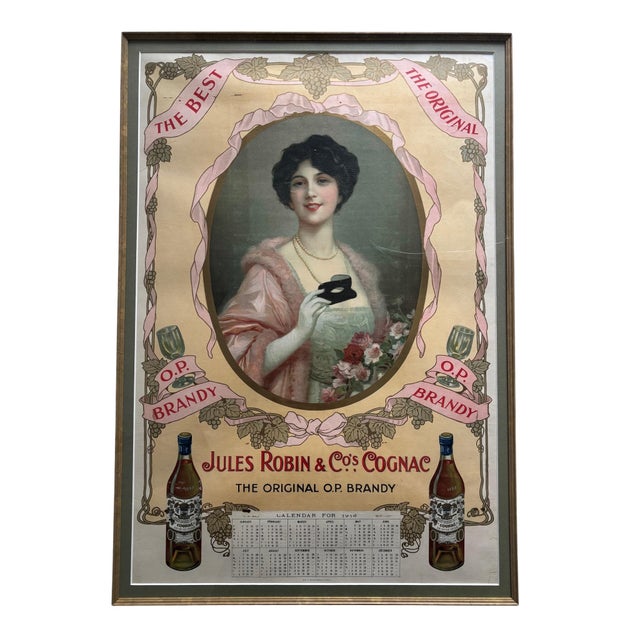Wood Jules Robin & Co. Original French Cognac Calandar Poster, 1918 For Sale - Image 7 of 18