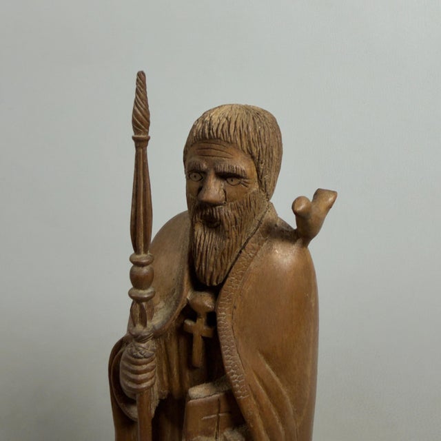 Vintage Carved Wooden Sculpture of Saint Benedict of Norcia by Fonted, 1950s For Sale - Image 6 of 11