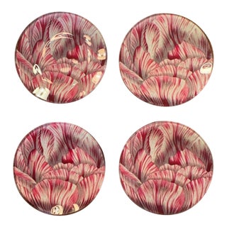 Set of 4 Small "Double Tulip" Round John Derian Plates Like New For Sale