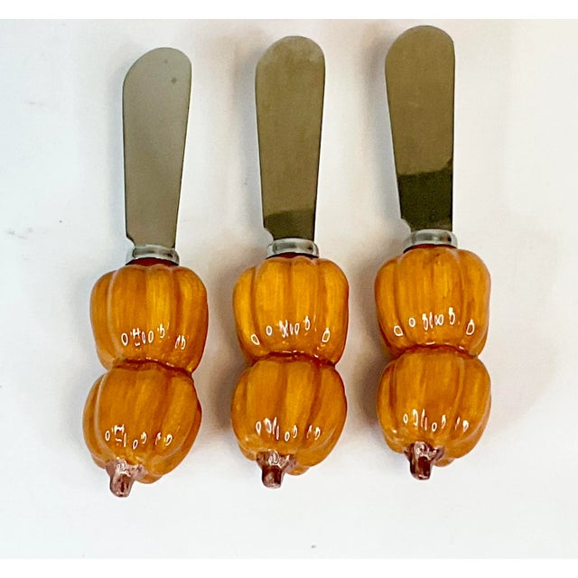 1990s 1990s Vintage Pottery Barn Pumpkin Butter Knife Spreaders - Set of 6, Thanksgiving, Halloween. For Sale - Image 5 of 7