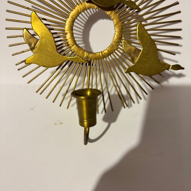 1960s 1960s Mid Century Modern Atomic Gold Metal Flying Geese Sunburst Wall Candle Sconce 1 Piece For Sale - Image 5 of 11