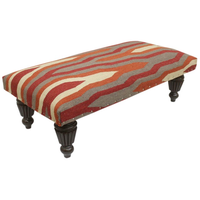 Modern Handmade Kilim Upholstered Ottoman For Sale - Image 10 of 10