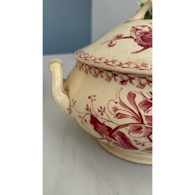 Red Ironstone Tureen with Honeysuckle Pattern from Gien Factory, 1890s For Sale - Image 9 of 13