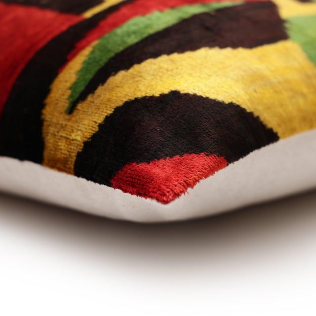 Hand-Knotted Silk Velvet Ikat Pillow - 16x16 Bold Bauhaus Multi For Sale In San Francisco - Image 6 of 8