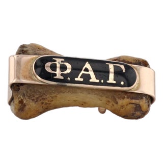 Antique Phi Alpha Gamma Bone Badge 14k Gold Enamel Medical Fraternity Pin For Sale