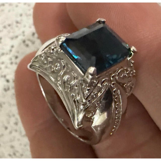 Vintage Designer Isg Large Blue Topaz Sterling Silver Ring - Sz 11 For Sale - Image 4 of 6