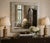 Elegant Maitland-Smith tessellated stone mirror featuring a refined geometric frame in warm neutral tones with subtle...