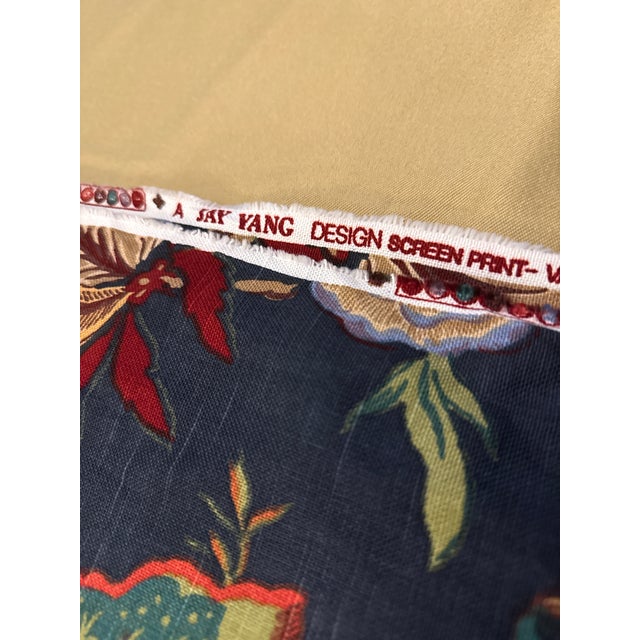 Vintage Jay Yang Navy Jacobean Floral Decorator Fabric, 5 Yards For Sale - Image 10 of 11