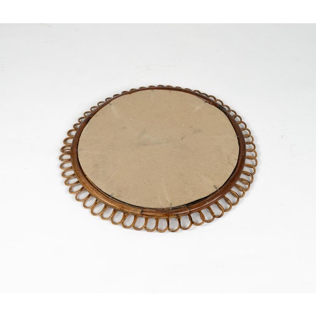 Mid-Century Bamboo and Rattan Round Wall Mirror in the style of Franco Albini, Italy, 1960s For Sale - Image 10 of 11