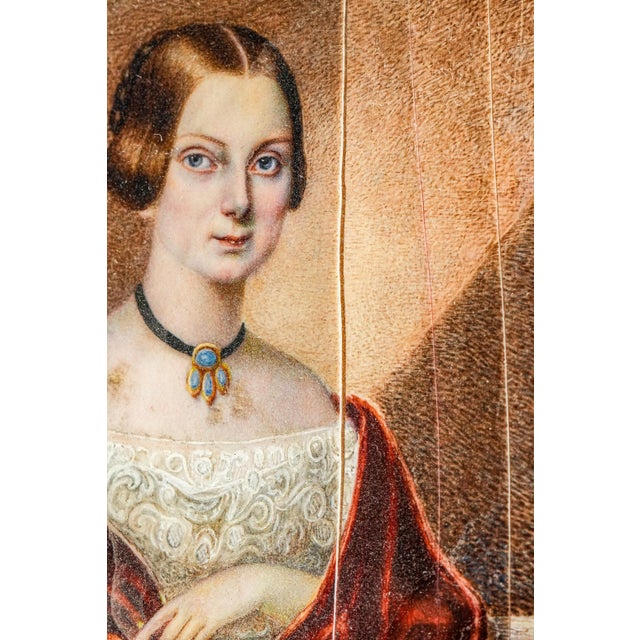 Gold Refined Antique 19th Century Metal Framed Portrait Miniature Painting Woman For Sale - Image 8 of 16