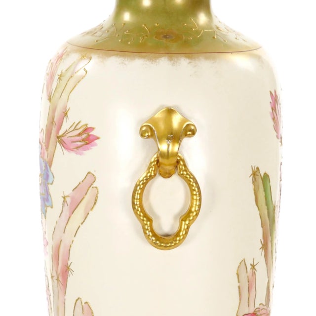 Ceramic Tall Antique Hand Painted & Gilt Decorated German Porcelain Decorative Vase For Sale - Image 7 of 12