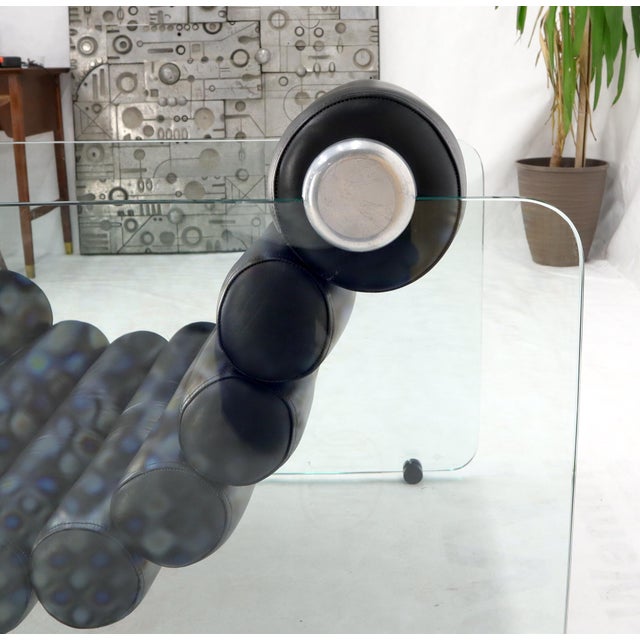 Fabio Lenci Hyaline Adjustable MCM Lounge Chair Glass Black Leather 1970s MINT! For Sale - Image 10 of 14