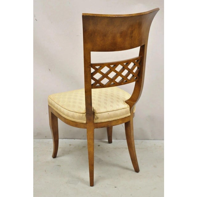 Vintage Italian Regency Burl Wood Brass Inlay Tall Back Dining Chairs - Set of 4 For Sale - Image 10 of 12