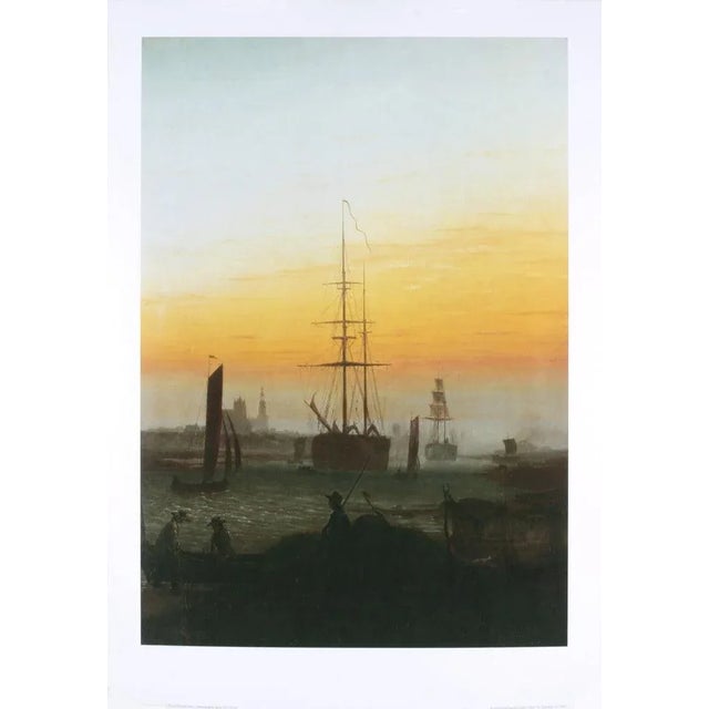 Impressionist Caspar David Friedrich 'The Greiwalden Harbor' Renaissance Brown,Yellow Offset Lithograph For Sale - Image 3 of 3