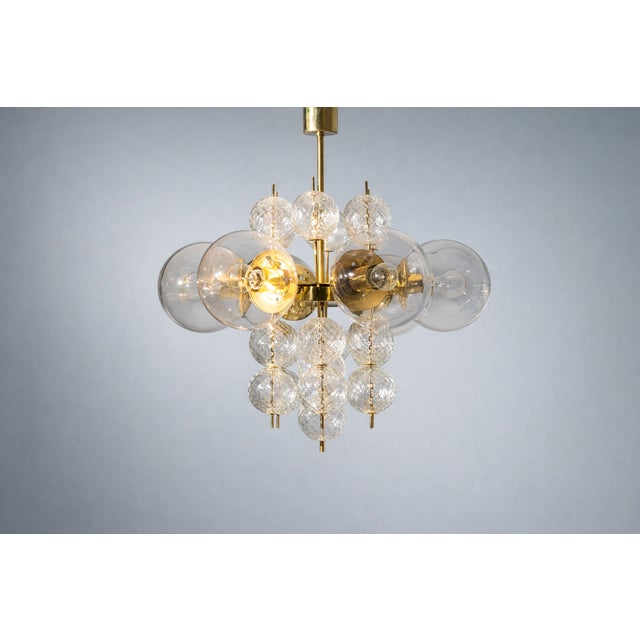 Mid-Century Brass and Glass Chandelier, Europe, 1960s For Sale - Image 12 of 12