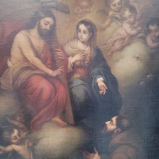 After Murillo, Vision of Saint Francis of Assisi at the Porziuncola, 19th Century, Oil on Canvas For Sale - Image 4 of 18