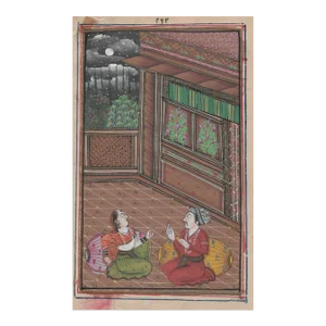 Antique Bundi Night Time Courtyard Indian Painting