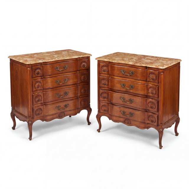 Italian Carved Walnut Rouge Marble Top Commode With French Styling For Sale - Image 9 of 9