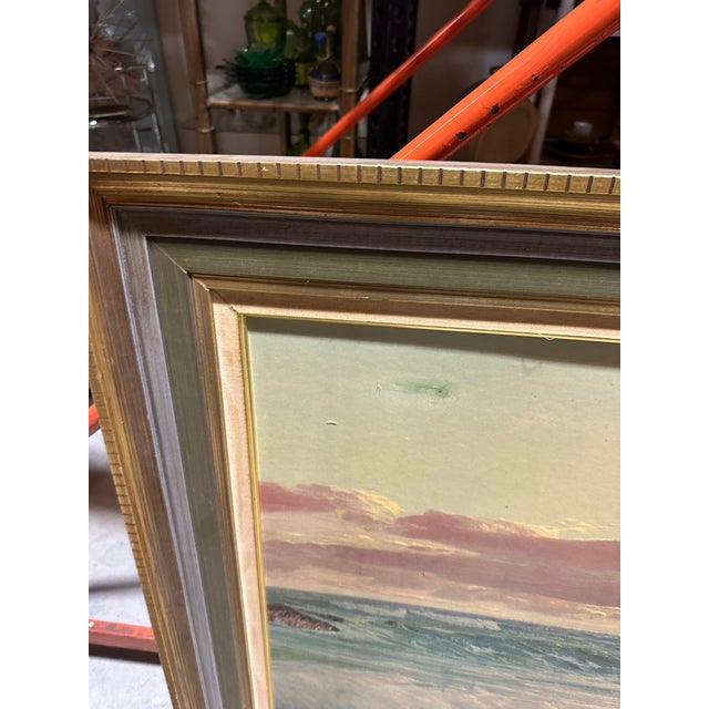 Blue 1970s Large Seascape Ocean Print in Gold Frame For Sale - Image 8 of 8