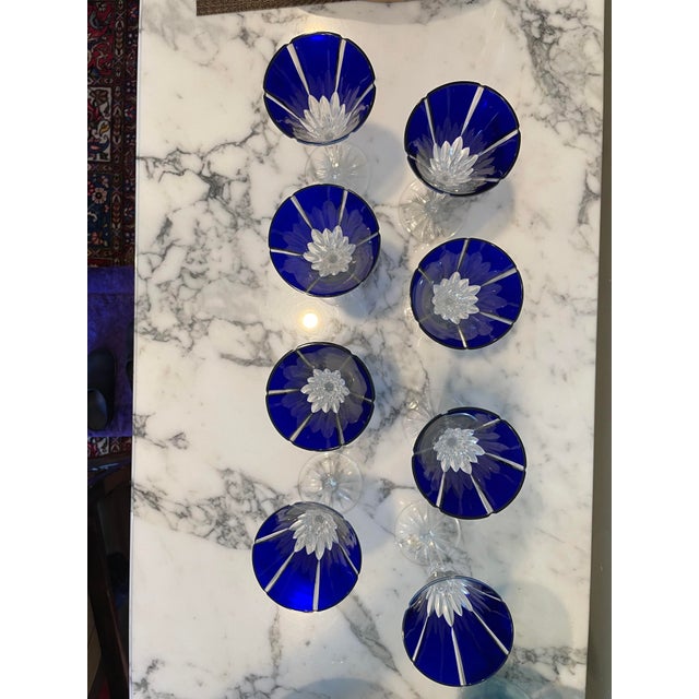 1990s 1990s Set of 8 Ajka Castille Albinka Cobalt Blue Crystal Wine Goblets, 24% Lead Crystal, Hungary For Sale - Image 5 of 9