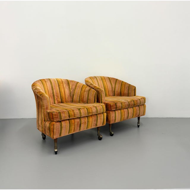 Vintage Barrel Back Lounge Chairs on Brass Casters – Pair For Sale In West Palm - Image 6 of 8