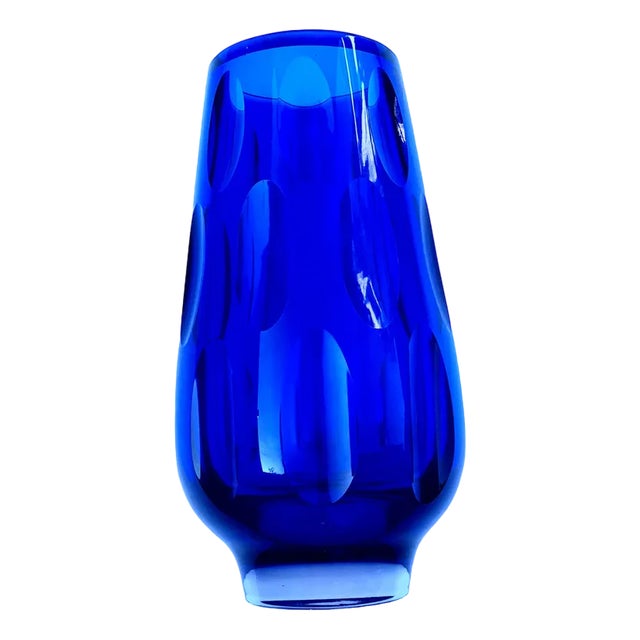 Cobalt Blue Vase with Lens Cut Decor from WMF, 1960s For Sale