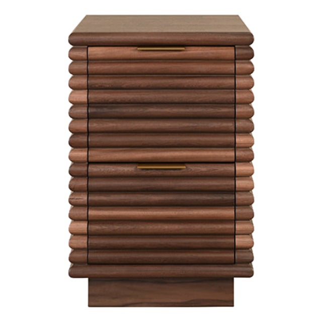 Matthew Izzo Home Nayla Walnut Two Drawer Side Table With Brass Drawer Pulls For Sale