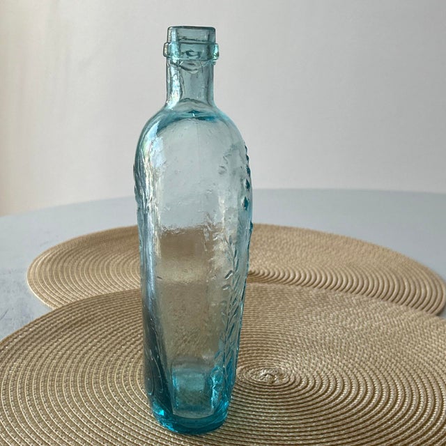 Aqua 19th Century Aqua Blue Union Clasped Hands Eagle Flask Bottle 1800’s. 8.75”Hx5.25”Wx2.5”D For Sale - Image 8 of 13