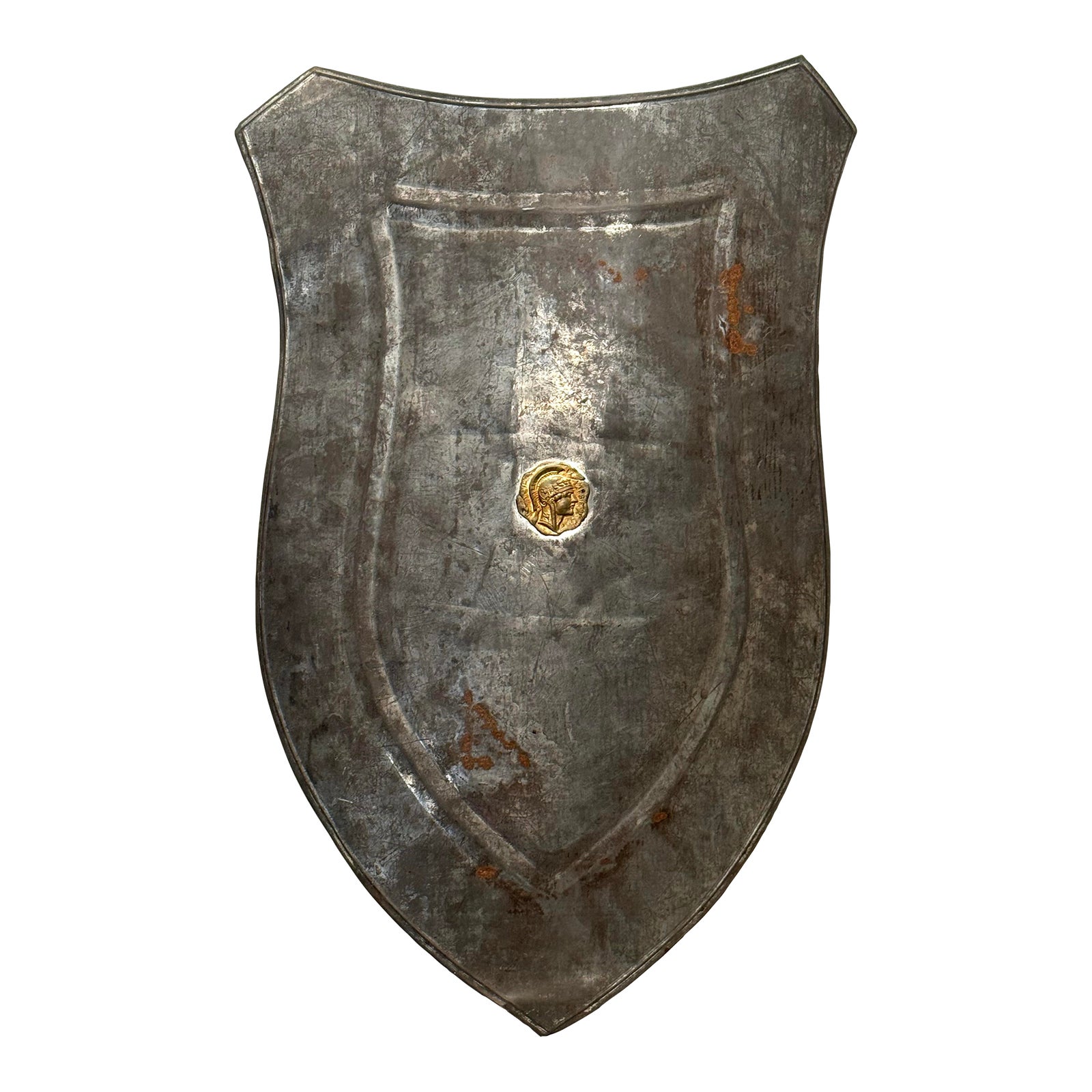 Vintage Medieval Rustic European Brass Medallion & Steel Shield Armor ...