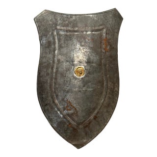 Vintage Medieval Rustic European Brass Medallion & Steel Shield Armor For Sale