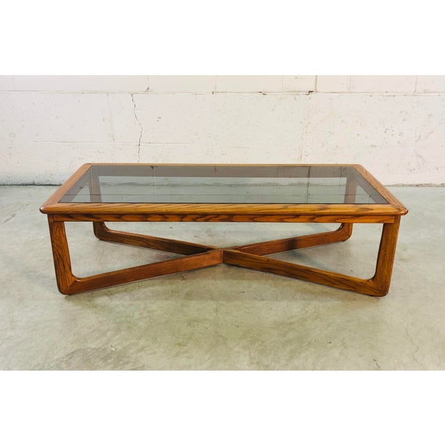 Vintage Lane Furniture Oak Wood & Smoked Glass Coffee Table Chairish
