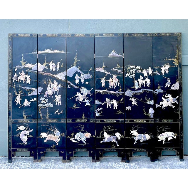 Vintage Asian Carved Soapstone Figurative 6 Panel Screen For Sale - Image 10 of 12