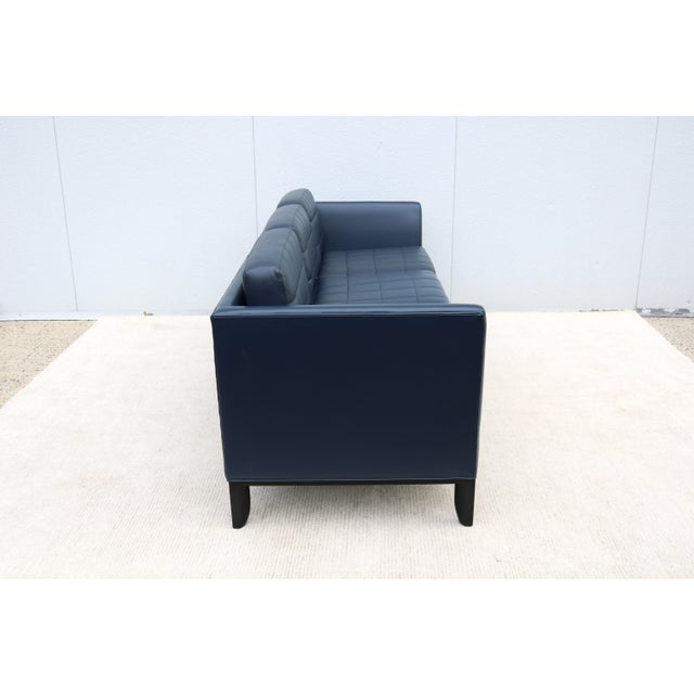 Navy Blue MCM Style Mark Goetz for Bernhardt Design Moreau Sofa in Navy Blue Leather For Sale - Image 8 of 18