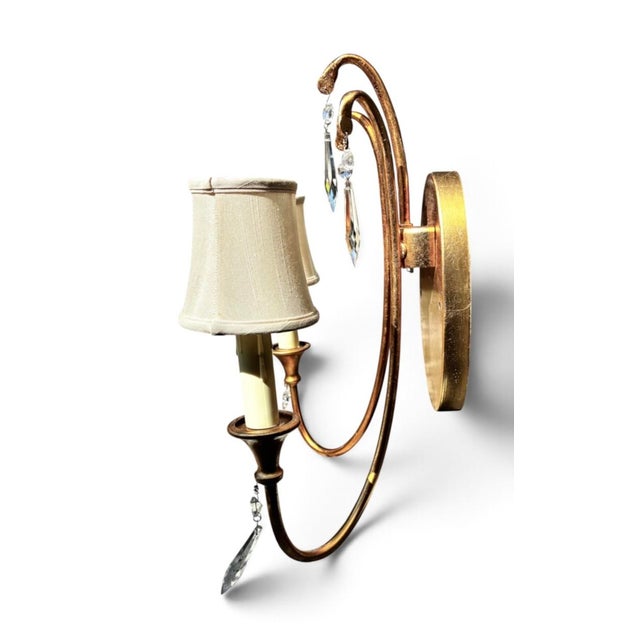 1990s 1990s Mid-Century Modern Gold Leaf 2-Light Crystal Wall Sconce For Sale - Image 5 of 14