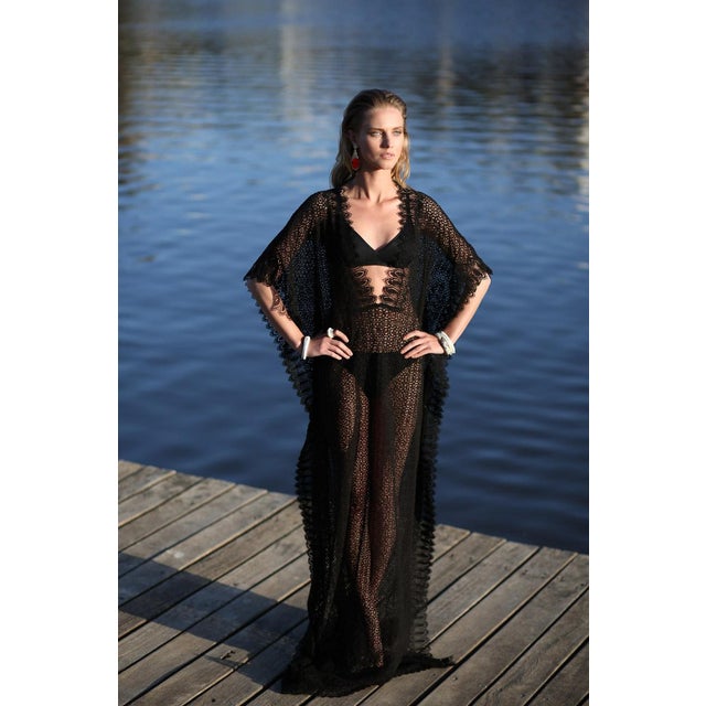 Miriam Salat Caterpillar Silver and Resin Noir Deco Bracelet With White Topaz For Sale - Image 10 of 12