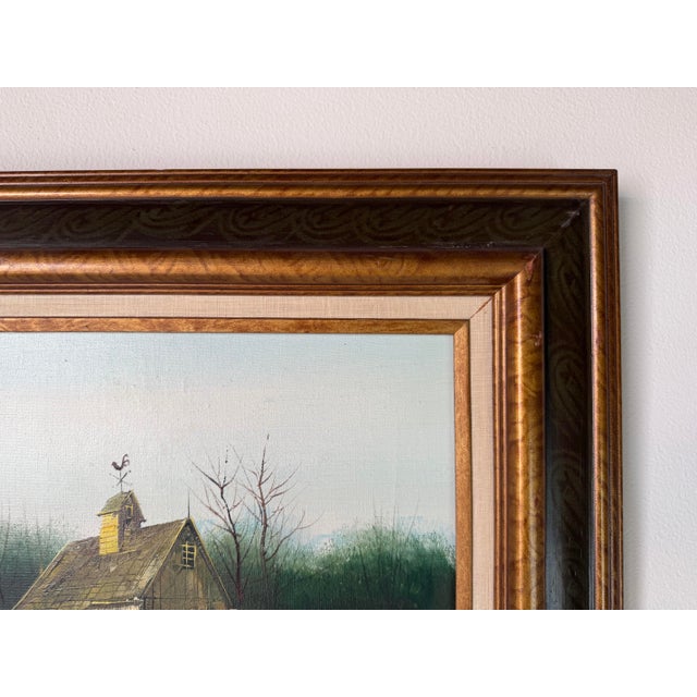 Wood 1970s Vintage Country Farm - Landscape Scene Oil Painting by Herb Helen – Framed For Sale - Image 7 of 12