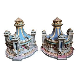 Neo-Gothic Architectural Church Elements in Polychrome Terracotta, France, 19th Century, Set of 2 For Sale