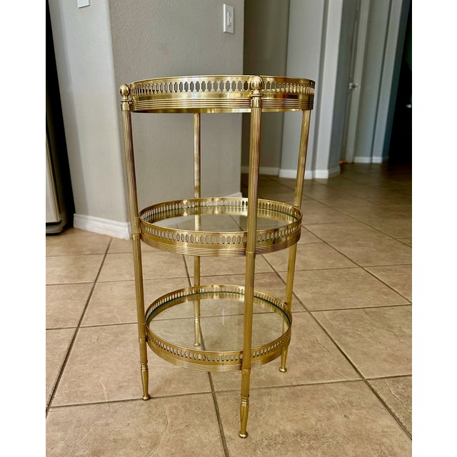 1970s French Brass Three-Tier Round Side Table For Sale - Image 5 of 17