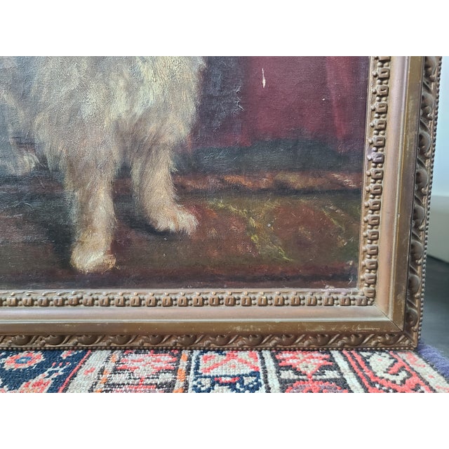 Red Moody Antique Oil Painting Portrait of a Norfolk Terrier Dog For Sale - Image 8 of 18