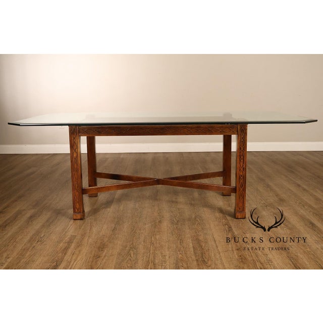 Chinese Chippendale Style Glass Top Mahogany Dining Table For Sale In Philadelphia - Image 6 of 18