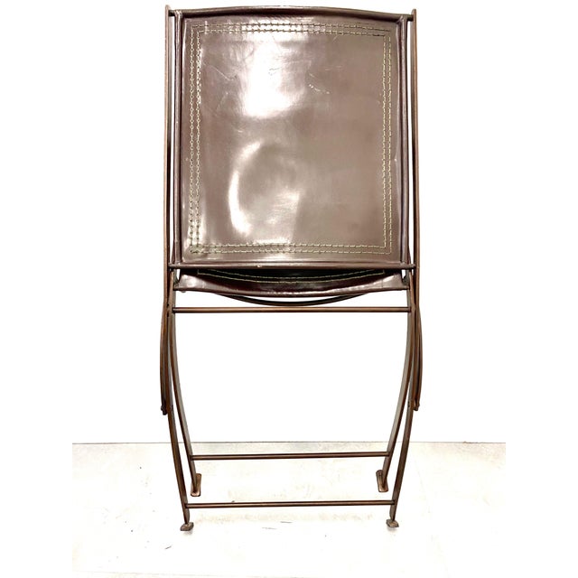 Metal Modern Leather and Steele Folding Chairs- A Pair For Sale - Image 7 of 8
