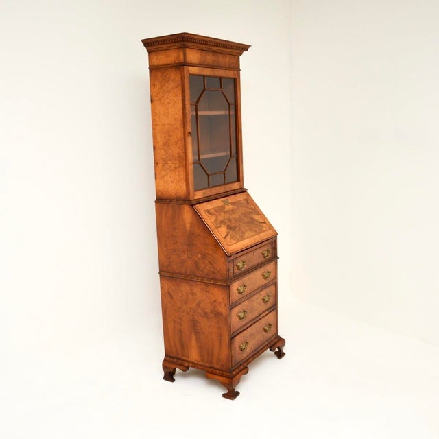 1950s Georgian Style Burr Walnut Bureau Bookcase, 1950s For Sale - Image 5 of 12