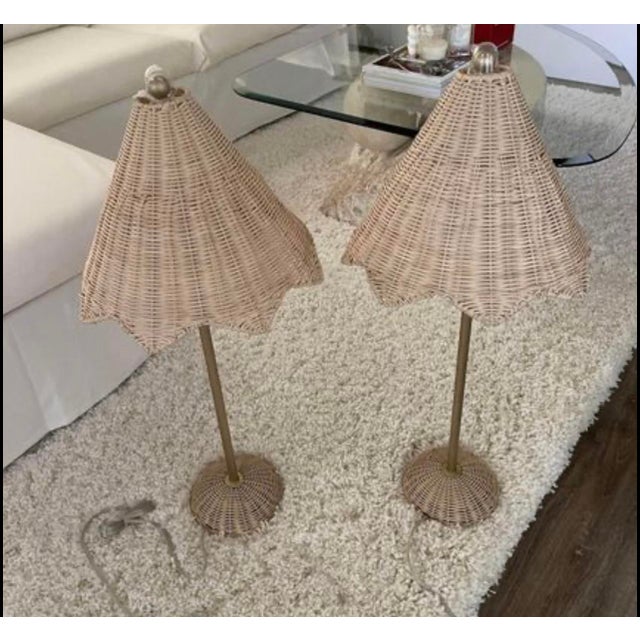 Lillian August Rattan Parasol Table Lamps a Pair Chairish