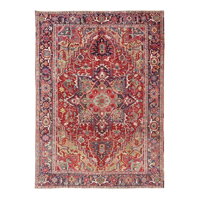 Antique Heriz Carpet With Stylized Floral Motifs and Complementary Border 9'6"x13'6" For Sale