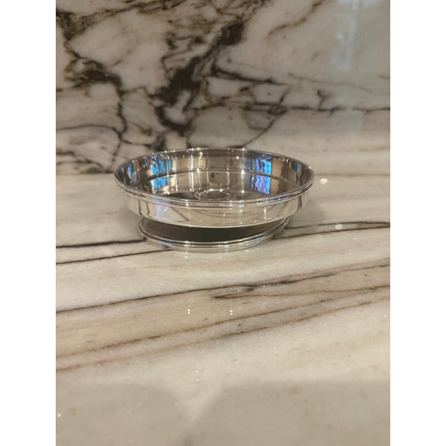 Vintage silver plate oval pedestal style soap dish by Waterworks. Marked on underside.