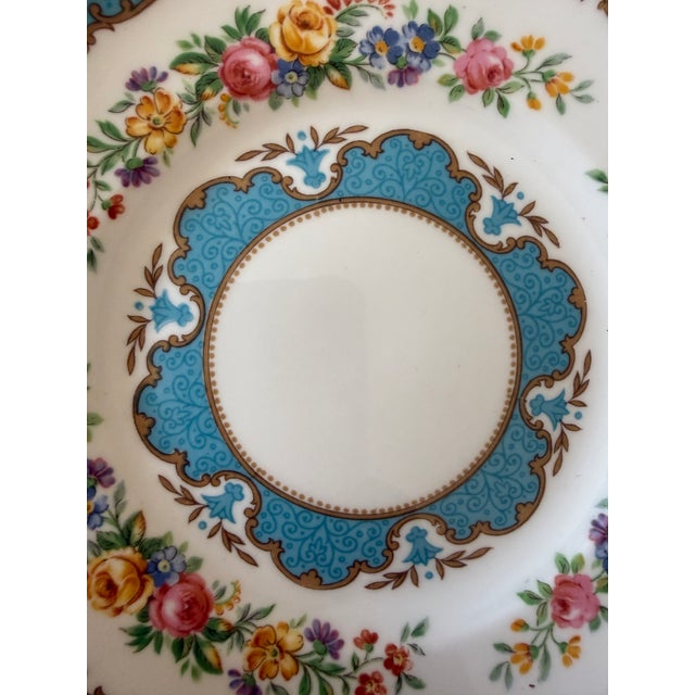 Vintage Crown Staffordshire Lyric Tunis Blue Bread Plates – Set of 9 – Fine Bone China England – 1930s–1950s For Sale - Image 10 of 12
