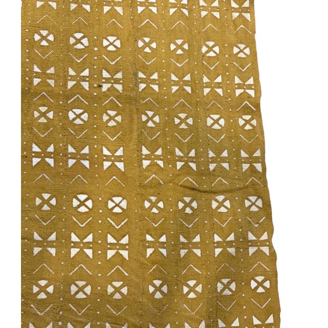 Vintage African Large Mustard & White Mud Cloth Textile Mali 64" by 43" For Sale - Image 4 of 7