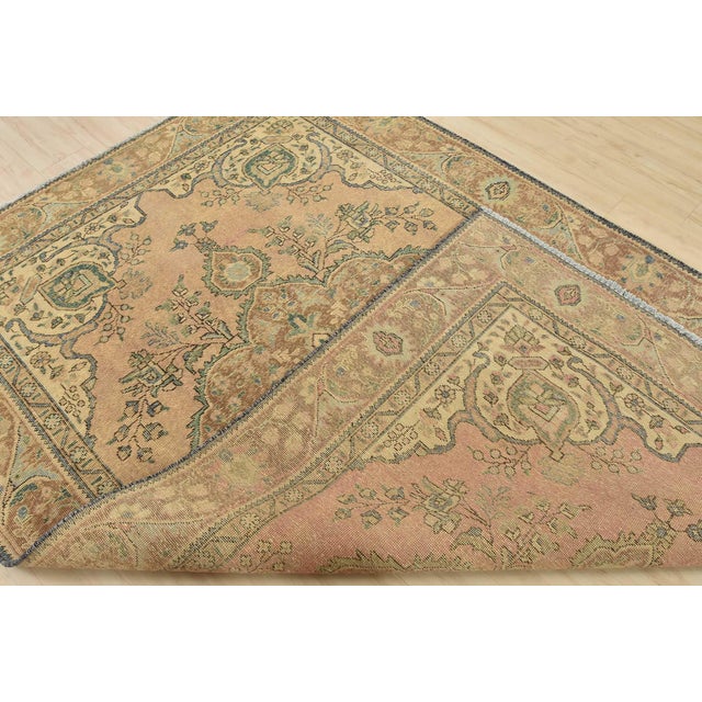 Tabriz Rug 6’2” X 9′ Pink Wool Vintage Distressed Hand-Knotted Oriental Carpet For Sale - Image 14 of 15